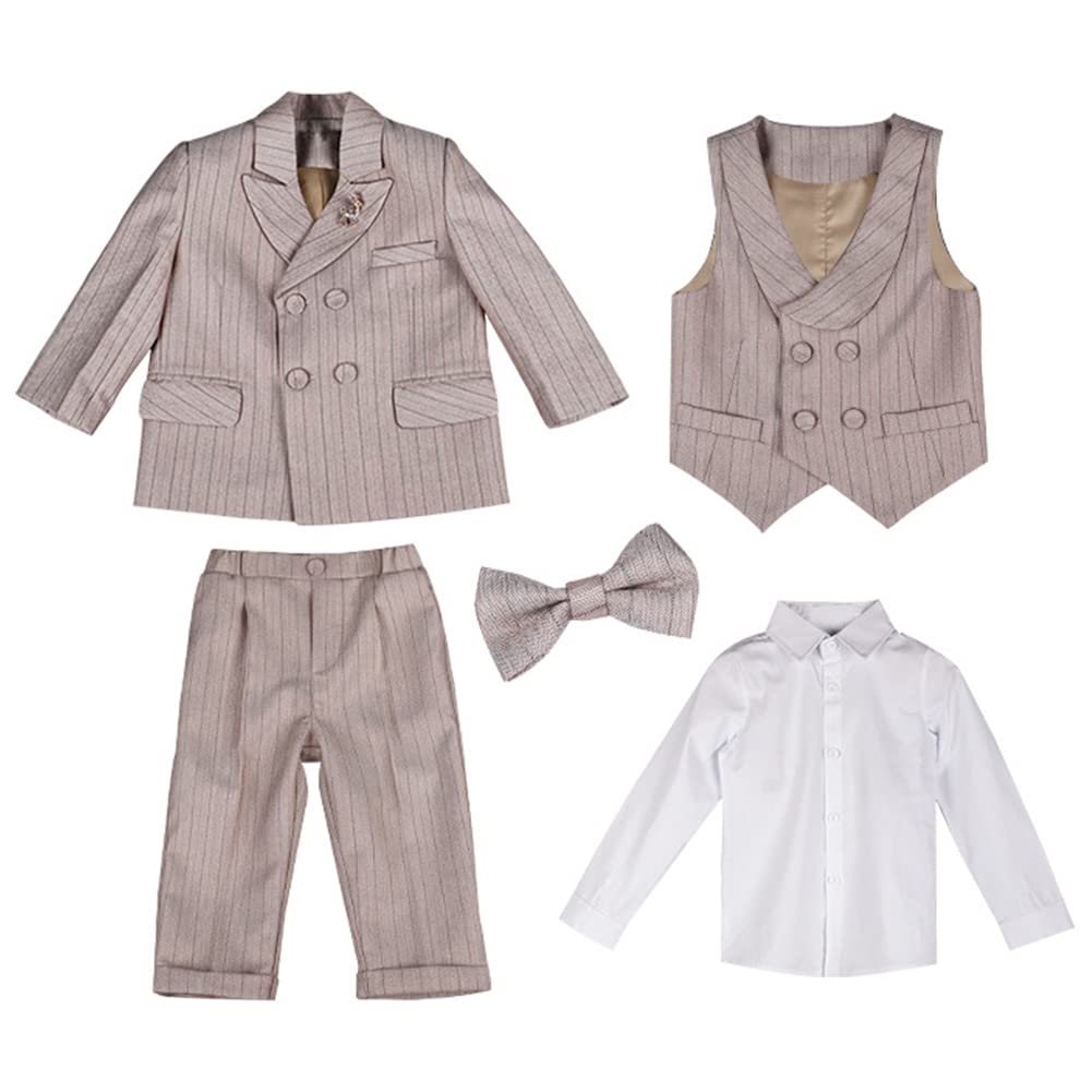 Trajes para Bebe Niño,Conjunto de 5 Piezas de Traje Formal para Niños Blazer+Camisas+Chaleco+Pantalones+Pajarita,Esmoquin Caballero para Boda,Fiesta,Ceremonia Traje de Bautizo,Chicos Ropa