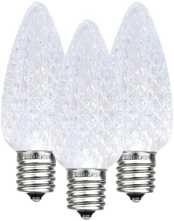 Novelty Lights 25 Pack C7 LED Twinkle Outdoor Christmas Replacement Bulbs, Pure White,C7/E12 Candelabra Base, .5 Watt