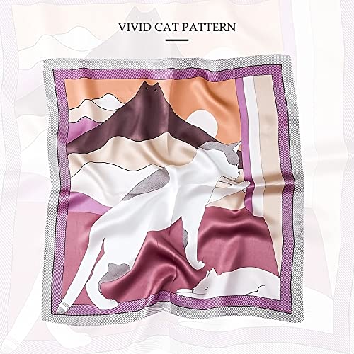Fashion Silk Scarves Women Cat Pattern Square Scarf Soft Satin Kerchief Neck Scarf Warm Scarf Spring Autumn2