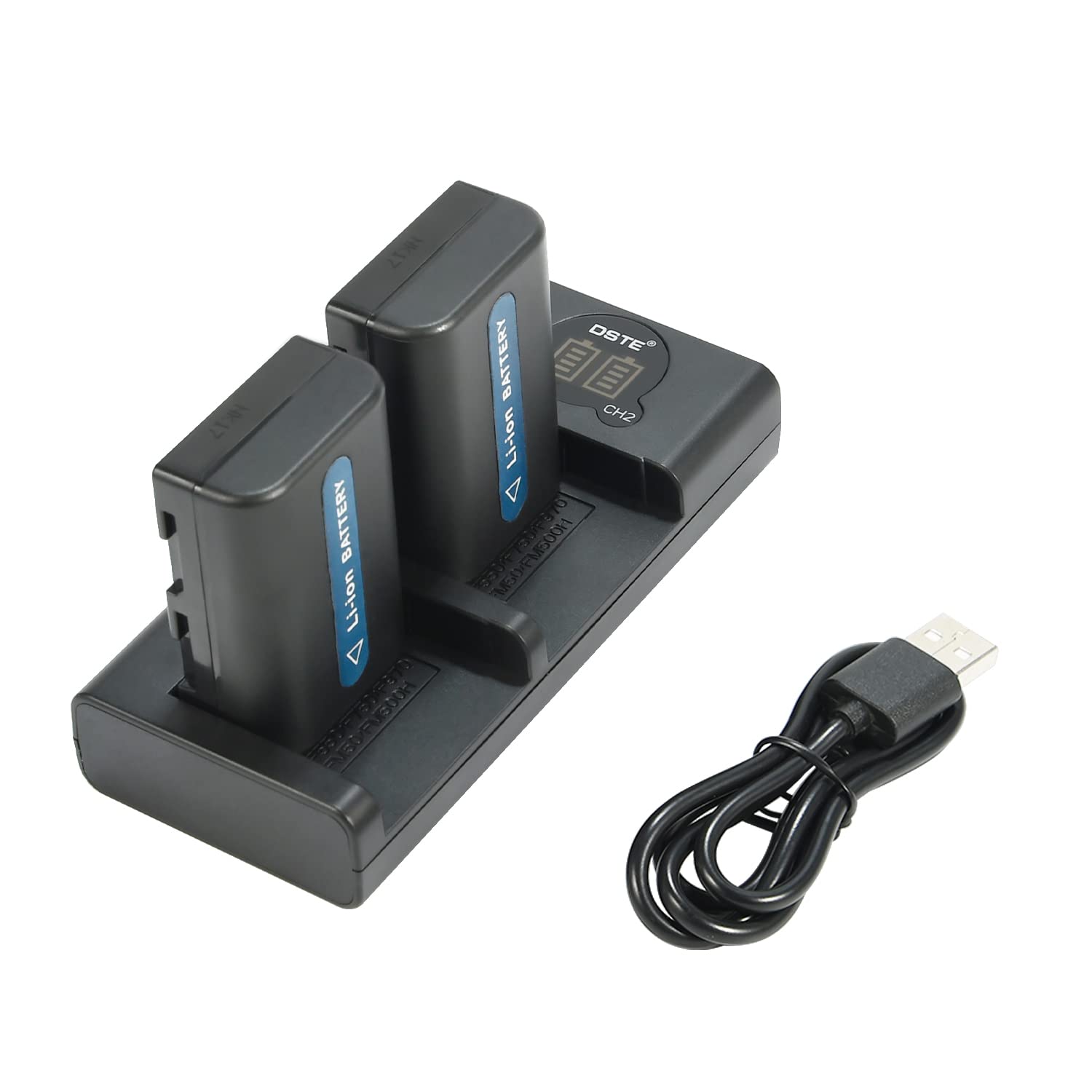 Batterie de Remplacement (Paquet de 2) et Chargeur Smart LED Dual USB Compatible pour Sony NP-FM30, NP-FM50, NP-FM51, NP-QM50, NP-QM51, NP-FM55H and Sony CCD-TR108, CCD-TR208, CCD-TR408