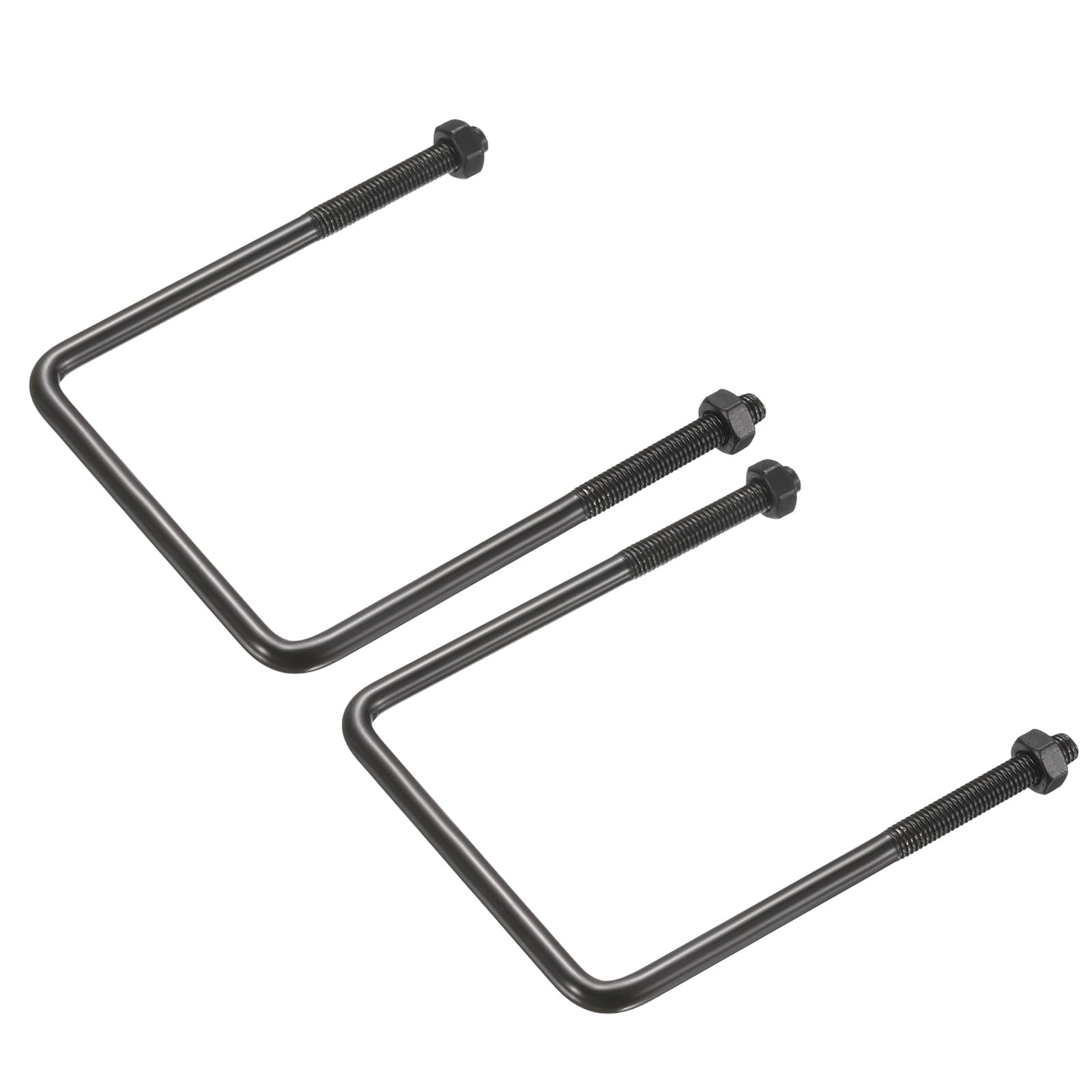 sourcing map 2 Sets M8 Square U-Bolts, 90mm (3.54") Inner Width 130mm (5.12") Length 304 Stainless Steel U-Clamp Bolt Electroplated with Nuts for Automobile, Trailer, Boat Trail, Black