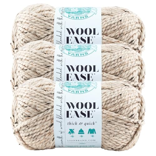 Lion Brand Yarn Wool-Ease Thick & Quick Yarn Soft and Bulky Yarn for Knitting Crocheting and Crafting 3 Pack Oatmeal
