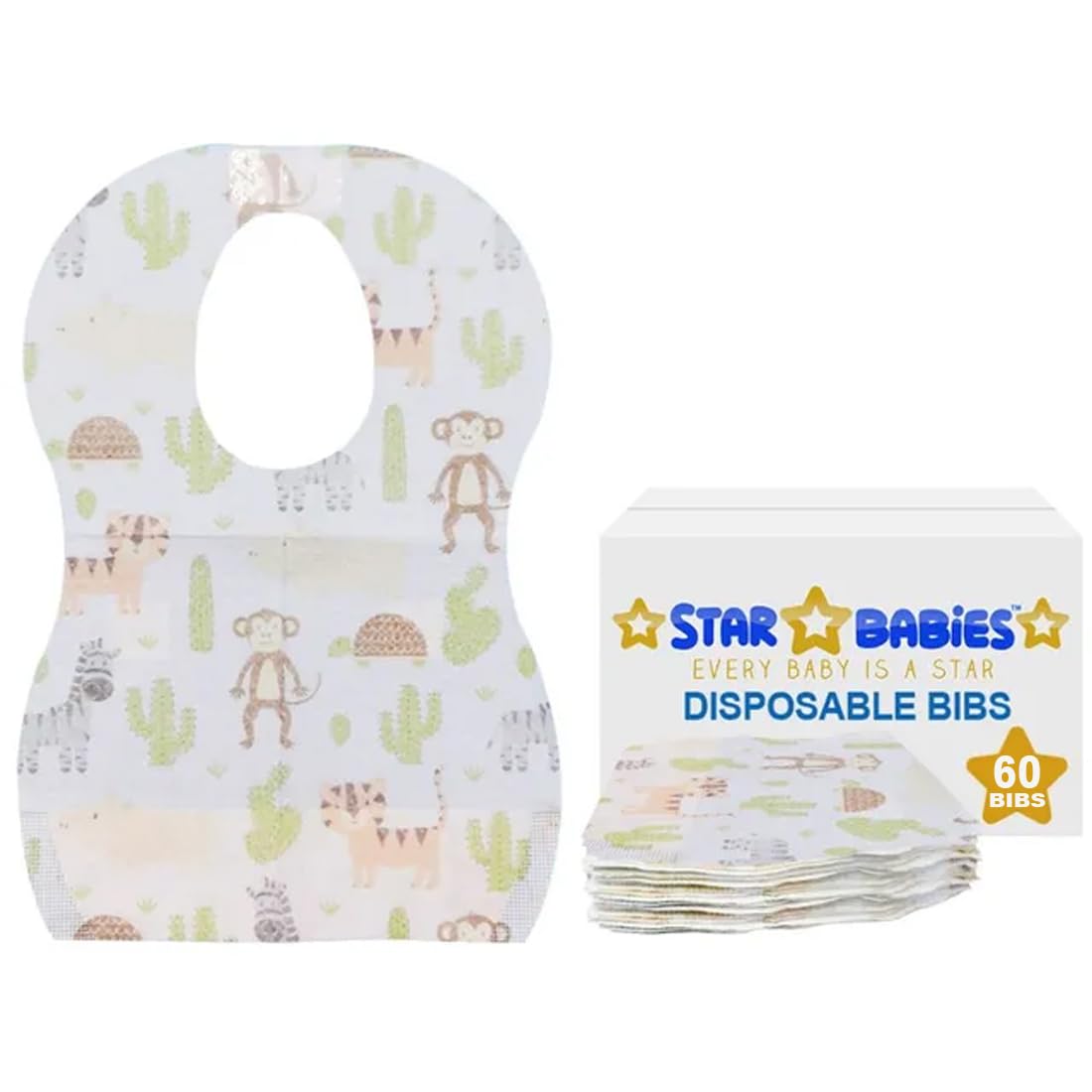 Star Babies Disposable Bibs - Pack of 60 - Animal