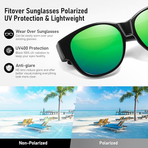 Image of HAOLOTA Fit Over Glasses Sunglasses for Women Polarized | Over Glasses Sun Glasses, UV400 Polarized Lens, Trendy Cat Eye Sunglasses, Lightweight and Flexible, Driving, Daily Use