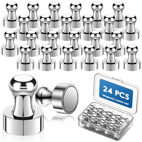 Kimsky 24 Stück Magnet für Magnettafel– Magnete Stark mit Aufbewahrungsbox Kegelmagnete Neodym Magnet Extra Stark, Mini Magnete mit Griff für Magnettafel/Whiteboard/Kühlschrank/Büro, Silber