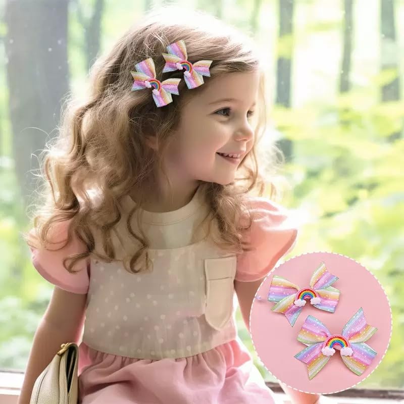 Lazos para el cabello arcoíris para niñas, 2 piezas, clip cocodrilo pequeño miniatura 3