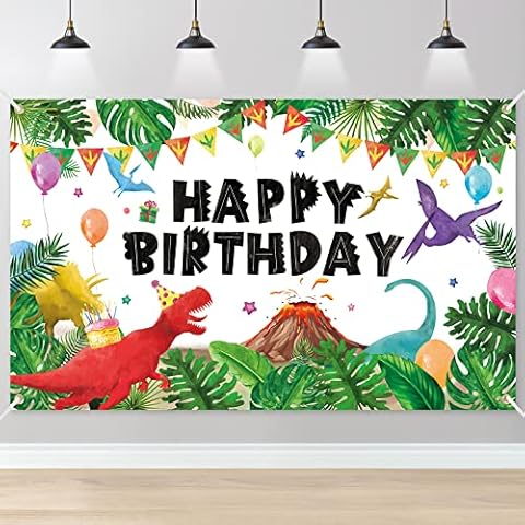Happy Birthday Backdrop Banner,Xinvery Dinosaur Birthday Banner Dino Photo Booth Props Party Decorations Supplies for Kids Boys Girls 180×110cm Cover