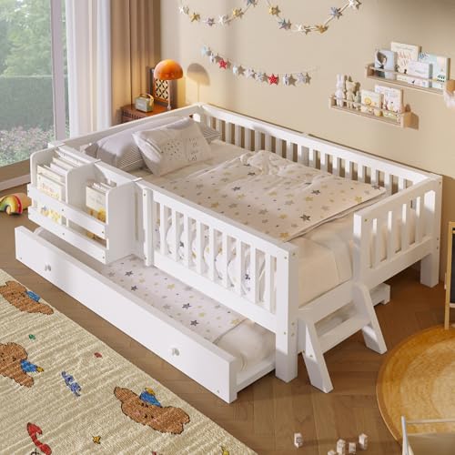 Lcoho 90 x 200 - Cama de madera con barandilla de protección y cama de día, color blanco