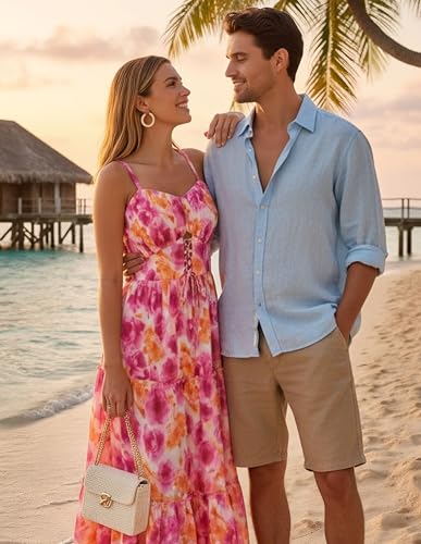 Image of GRACE KARIN 2026 Women's Spaghetti Vacation Sundress Summer Beach Flowy Boho Floral Maxi Dresses with Pockets