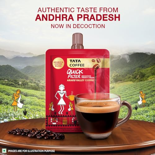 Image of Tata Coffee Quick Filter Decoction Liquid, Araku Valley Coffee, 100ml Pouch, Flavoured Instant Coffee Chicory Decoction, Liquid Filter Coffee, Easy to Make (Pack of 2)