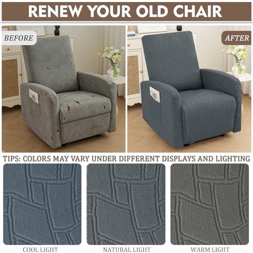 Image of ZNSAYOTX 100% Waterproof Recliner Chair Covers, 3-Piece Stretch Fit Recliner Slipcovers with Buckle & Elastic Band for Lazy Boy, Stay in Place, Soft Plaid Jacquard Protector (Small, Dark Grey)