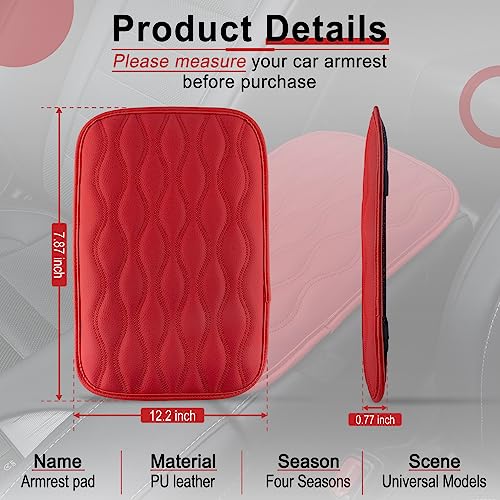 Image of Amiss Auto Center Console Pad, Universal Waterproof Car Armrest Seat Box Cover, Car Interior Accessories, Leather Auto Armrest Cover Protector for Most Vehicle, SUV, Truck, Car (Red)