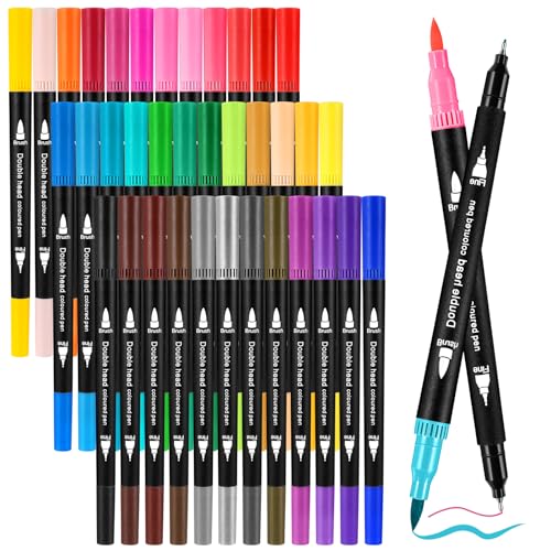 Zeawavsl Juego Rotuladores AcríLicos, 36 Colores Con Dos Puntas, Rotuladores Gruesos Y Finos, Para Bullet Journal, Letras A Mano, CaligrafíA, Manga, Tinta a Base de Agua (36)