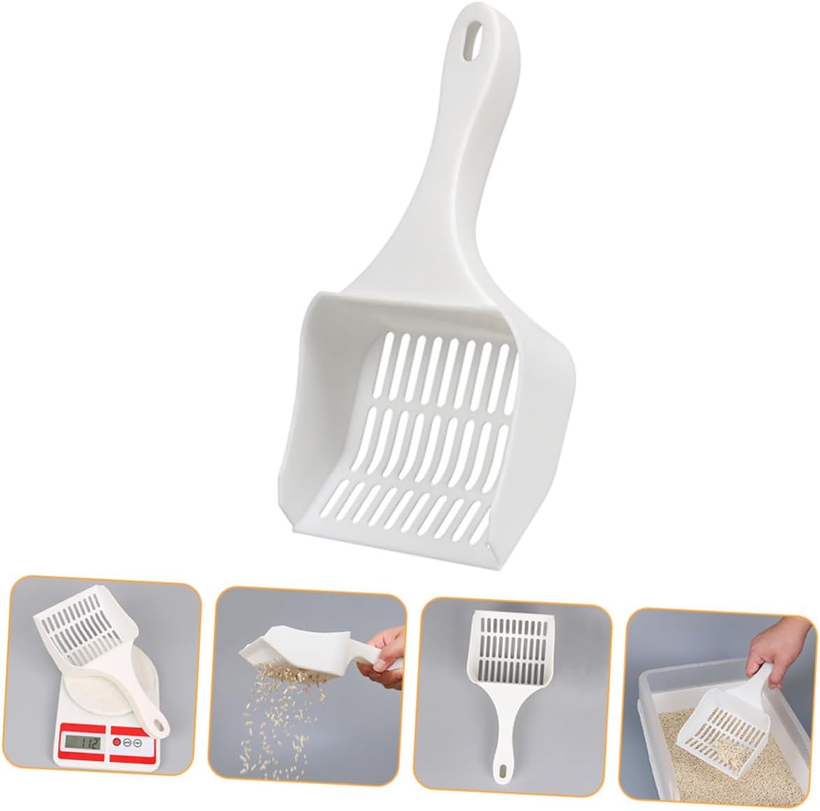 Cat Litter Scoop Handheld Poop Filter Shovel Long Handle White Kitten Litter Cleanup Tool for Home and Travel
