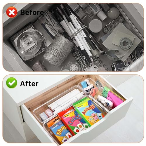 25 Organizadores de Cajones Transparentes con Cajas de Almacenamiento de Plástico de 4 Tamaños,Organizadores de Cosméticos Transparentes Antideslizantes para Baño,Tocador,Cocina,Oficina - Imagen 6