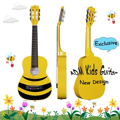 ADM Guitare de concert junior 1/4 pour débutant avec accordeur à clip, étui, sangle, cordes et médiators supplémentaires, abeille jaune - Les Beatles, Paul McCartney, John Lennon, RIngo Starr, George Harrison ADM Guitare de concert junior 1/4 pour débutant avec accordeur à clip, étui, sangle, cordes et médiators supplémentaires, abeille jaune – Image 6