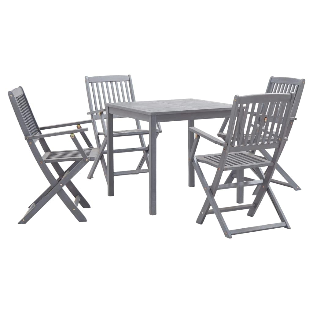 Set da pranzo da giardino in legno massello di acacia grigio con 1 tavolo da pranzo e 4 sedie pieghevoli, resistente alle intemperie e durevole, carico massimo 110 kg per seduta