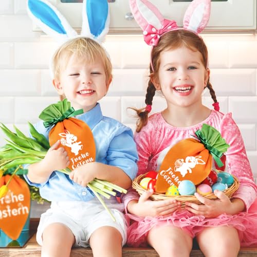6er Ostertüten zum Befüllen, Karotten Weicher Samt Geschenktüten Ostersackerl zum Befüllen, Geschenktüten Ostern, Osternest als Süßigkeitentasche Eiersuche oder Geschenkverpackung für Kinder