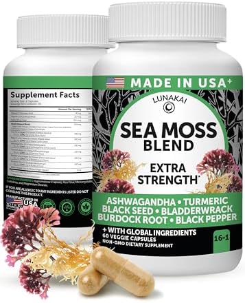 Lunakai USA Made Irish Sea Moss Capsules with Black Seed Oil, Ash...