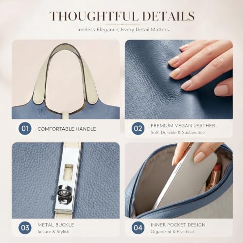 Image of Tote Bag for Women Vegan Leather Bucket Purse for Women Top Handle Handbag Shoulder Bag with Detachable Small Purse