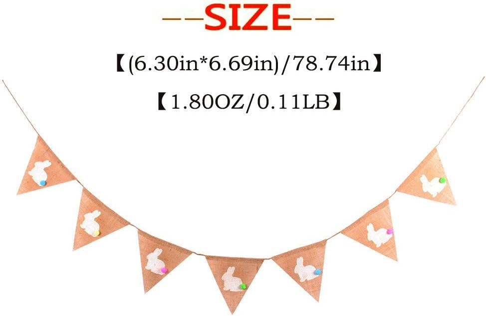 GOER Bunnies Print Easter Banner for Easter Photo Props,Natural Burlap Banner for Easter Birthday Baby Shower Party Decorations