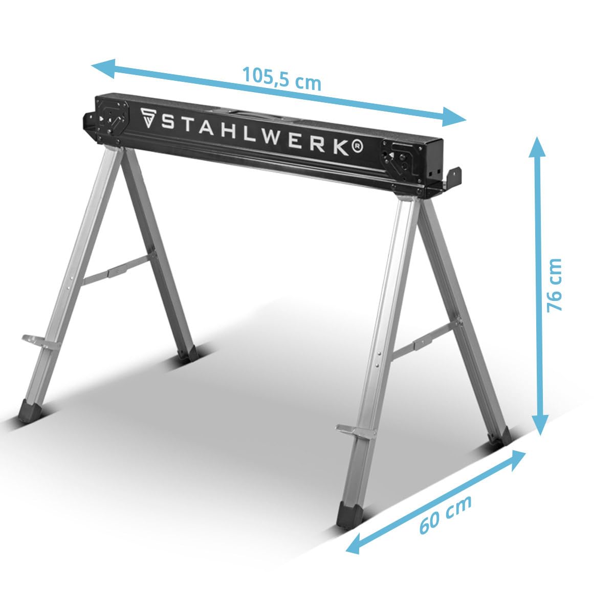 STAHLWERK SB-757 ST caballete de trabajo en un juego de 2 caballetes de trabajo de metal con recubrimiento de polvo | caballete plegable universal con una capacidad de carga máxima de 500 kg