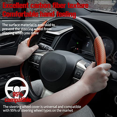 Image of Amiss 2pcs Carbon Fiber Anti-Skid Steering Wheel Cover, Waterproof & Segmented Butterfly Design, Universal 99% Vehicle Wheel Cover Protector, Car Interior Accessories (Orange)