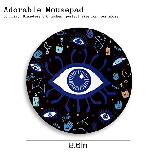 Image of Evil Eye Round Mouse Pad 8.6 x 8.6 Inch, Funny Mousepad for Laptop Gaming Women, with Stitched Edge Non-Slip Rubber Base, Home Office Decor Desk Accessories