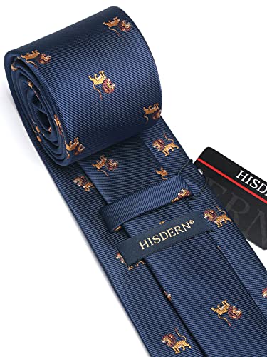 Image of HISDERN Ties for Men Classic Animal Tie and Pocket Square Set Jacquard Woven Silk Neckties Handkerchief Wedding Party