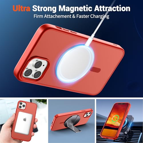 Image of SUPFINE Magnetic for iPhone 11 Pro Max Case Red | (Compatible with MagSafe)(Military Grade Drop Protection)Shockproof Translucent Matte Phone Cover