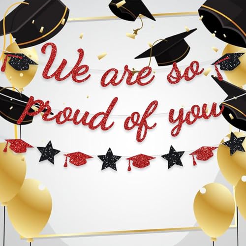 Image of We Are So Proud Of You Banner Graduation Party Decorations Glitter Congratulations Class Grad Ideas Red