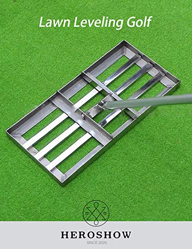 HeroShow Lawn Leveling Rake- 6FT Stainless Steel Pole- Level Soil with 17” x 10” Heavy Duty Soil Lawn Leveler Tool for House Garden Yard Golf