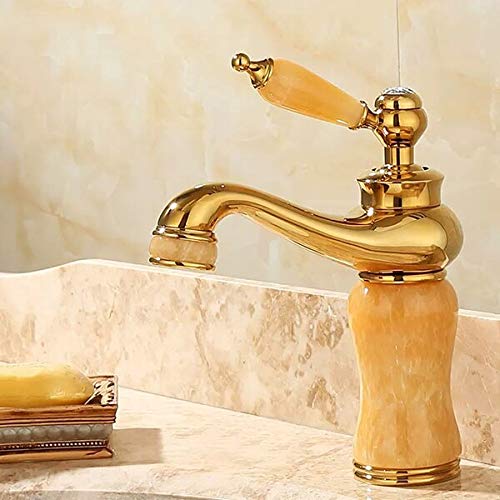 Robinet de lavabo de salle de bain en laiton anti-corrosion couleur or et jade