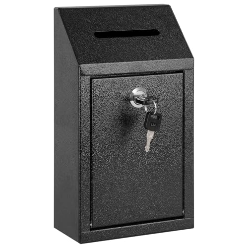 KYODOLED Money Drop Box with Lock & Slot, Metal Cash Collection & Suggestion Box for Farmstand Sales, Office or Home Wall Mount Use, 10.24x5.7x2.95 Inch, Black