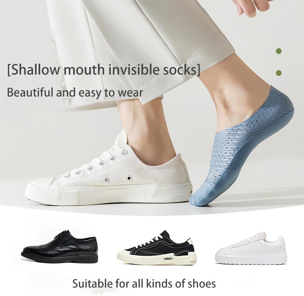 ILZMMAU 6Pairs Ultra Thin Socks Non Slip No Show Socks,Invisible Ice Silk Breathable Socks for Women Men,Ice Silk Mesh Socks (6pcs,one Size)