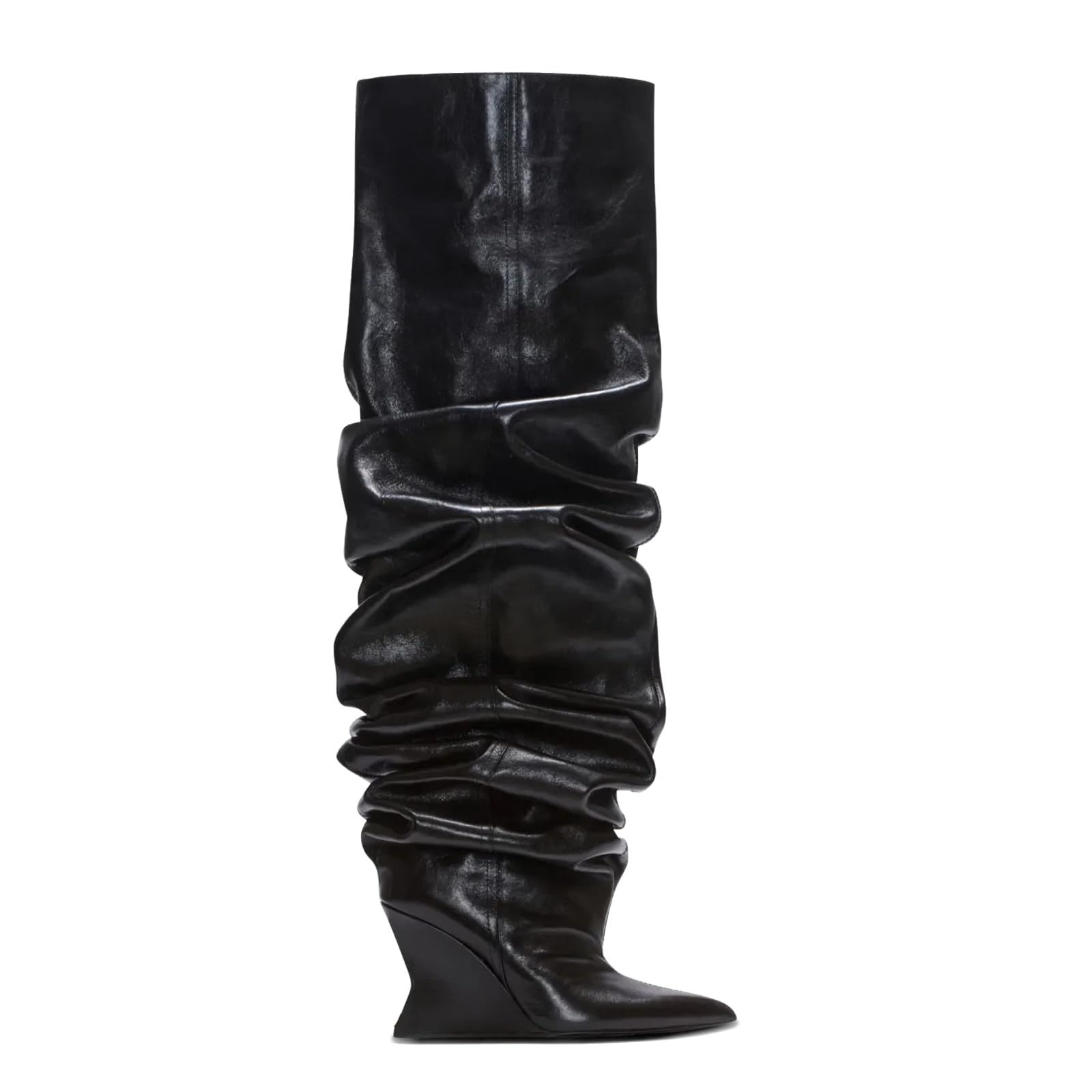 Ruched Slouchy Thigh High Boots for Women Over the Knee Wedge Heeled Long Boots Wide Calf Pointed Toe
