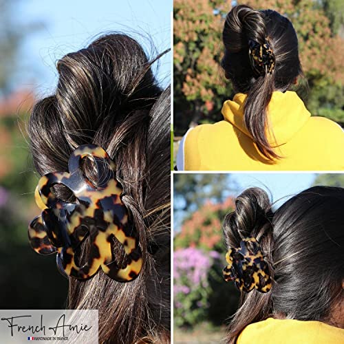 French Amie Flower Bloom Yellow Tokyo 3" Handmade Cellulose Acetate Covered Spring Claw Clips No Slip Grip Hair Clips Claw Clamps For Women And Girls, Made In France (Tokyo) #TOP6