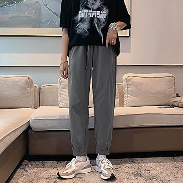 KKLLHSH Sommar casual kostymbyxor herr raka ankellånga byxor drapering ankel-bundna kostymbyxor