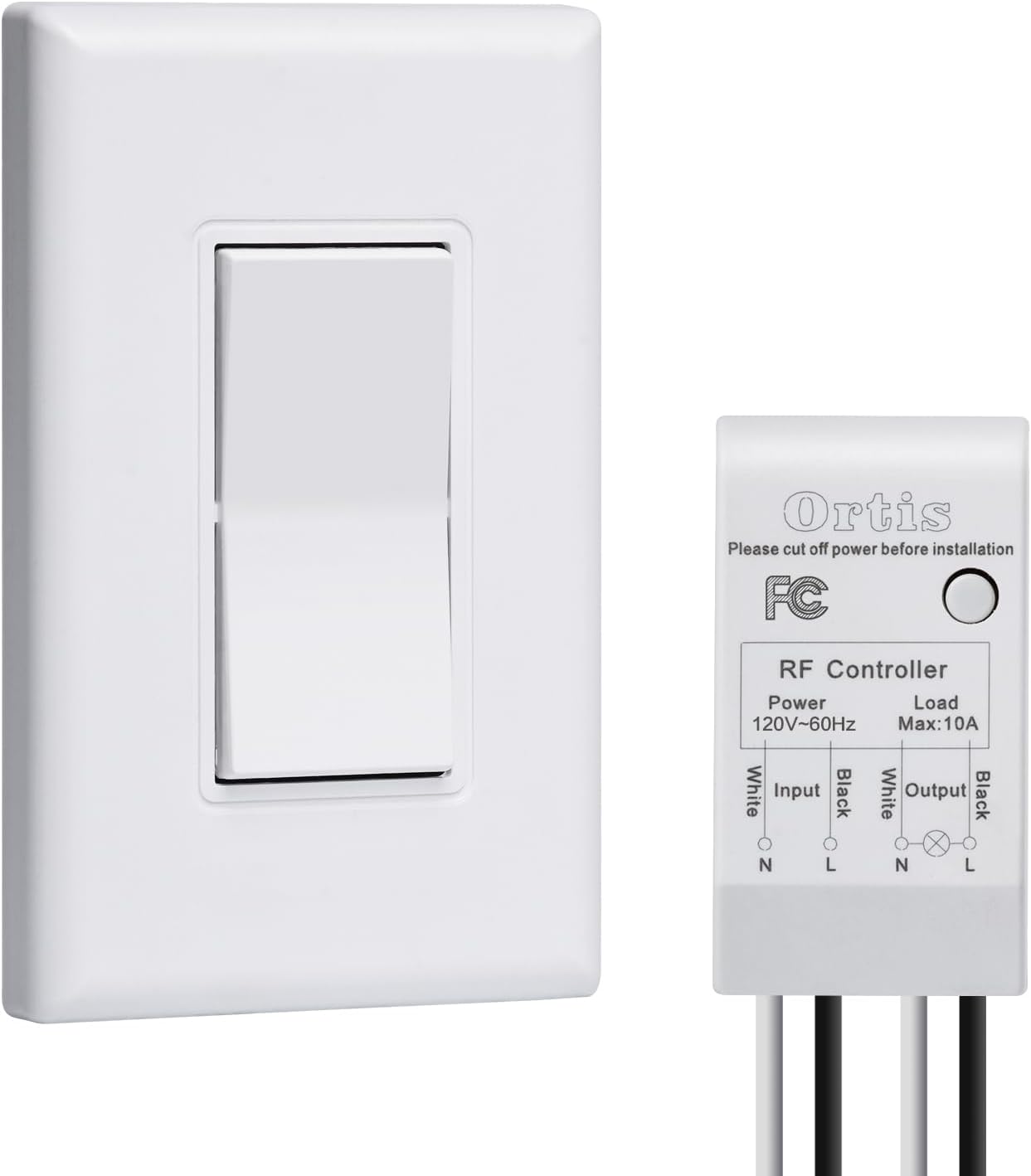 Ortis Wireless Light Switch and Receiver Kit, 300ft RF Range Wireless Wall Switches for Lights, Fans, Battery Included, No Wiring Needed