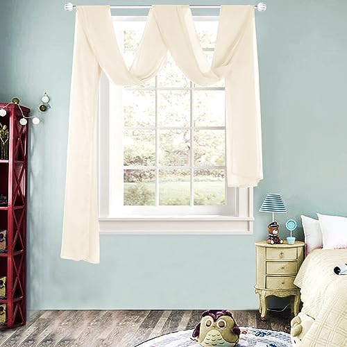 HUTO Beige Peach Sheer Window Scarf Valance for Girls Room Soft Voile Curtain Scaves Wedding Party Bed Canopy,1 Panel 52 x 144 Inches Long