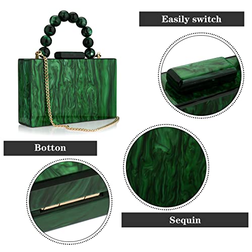 Acrylic Purses Evening Clutch Bag Marbling Handbags For Women Cross Body Bag With Pearl Chain Formal Wedding Prom Party (Dark Green) #TOP2