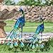 TERESA'S Collections Outdoor Decor Peacock Yard Art Garden Sculptures & Statues,Blue Small Metal Bird Lawn Ornaments,22.4