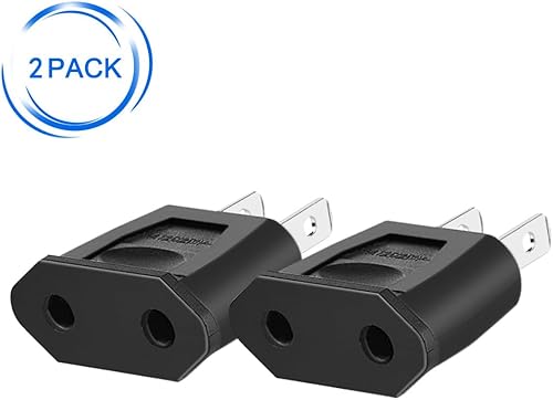 Miniatura 2 de (Negro-2 piezas) Adaptador de enchufe de enchufe de Europa UE Euro a EE.UU. Cargador de viaje Convertidor de corriente alterna, enchufe de 2 pines a