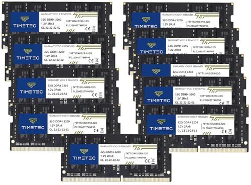 Image of Timetec 320GB KIT(10x32GB) DDR4 3200MHz PC4-25600 Non-ECC Unbuffered 1.2V CL22 2Rx8 Dual Rank 260 Pin SODIMM Compatible with AMD and Intel Gaming Laptop Notebook PC Computer Memory RAM Module Upgrade