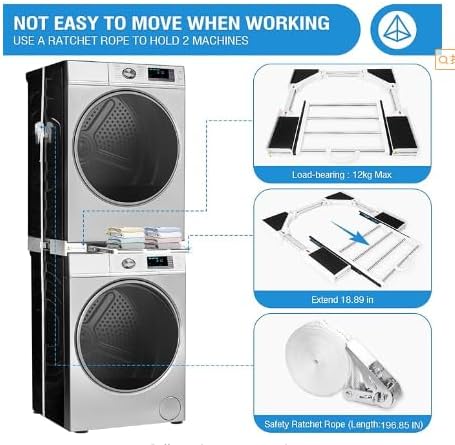 Miniatura 3 de Generic Kit de apilamiento universal para lavadora y secadora con estante de secado extraíble, ajustable, 1 estante, ahorro de espacio