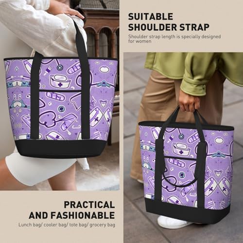 Sac isotherme repas adulte grand format isolant imprimé violet - 2