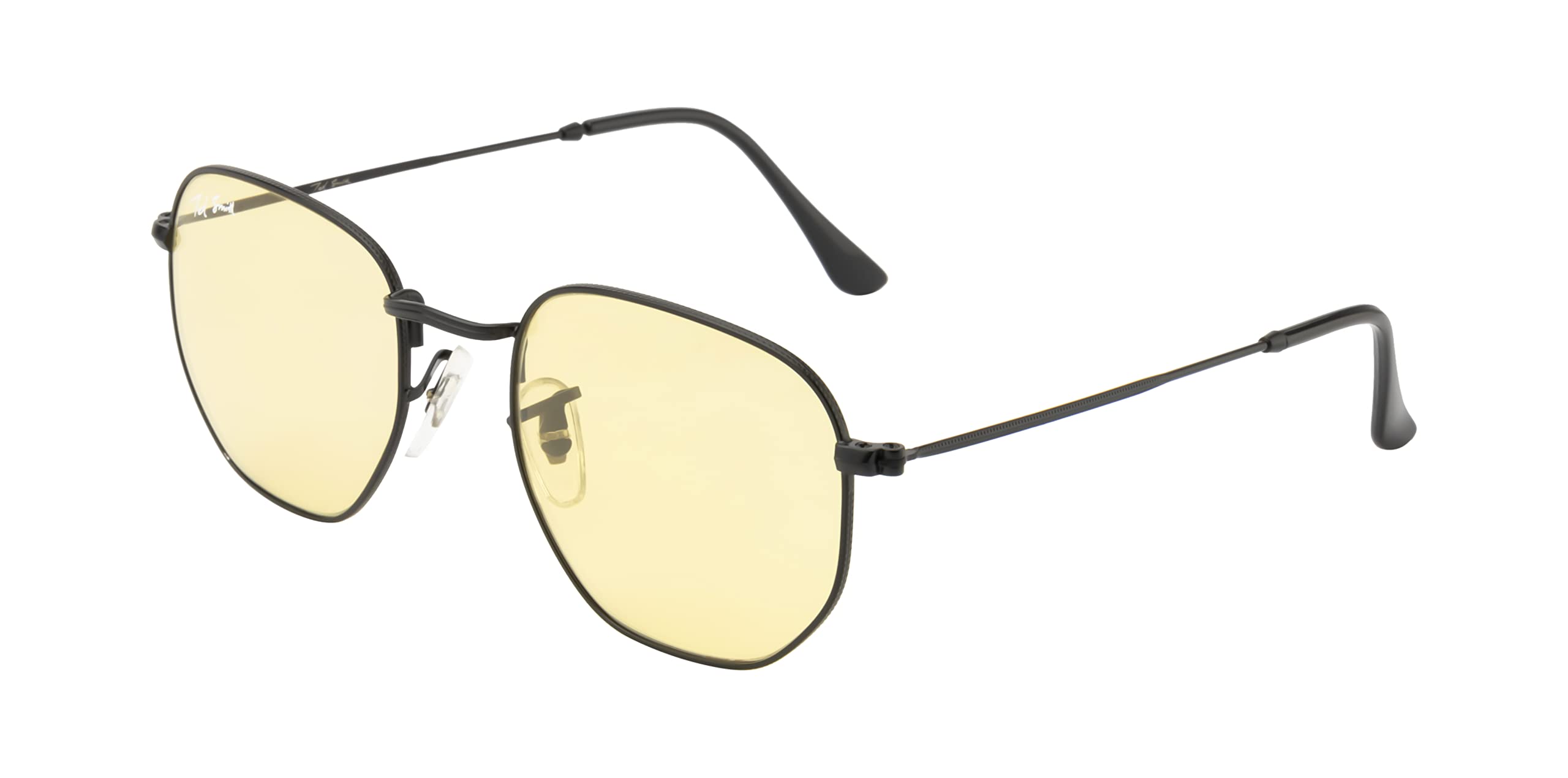Ted Smith Men's Women's Glass UV Protection Candy Yellow Lens Matt Black Hexagonal Sunglasses