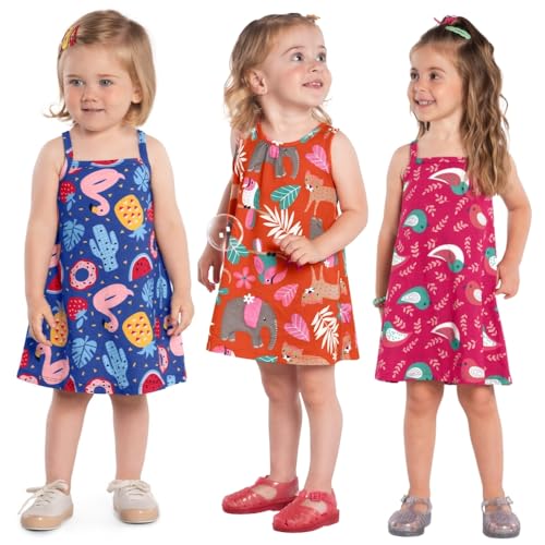 Kit 3 Vestidos Meia Malha Infantil Verão Kyly (BR, Numérico, 8, Regular, Sortidos)