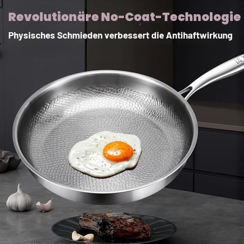 Bratpfanne aus 100 % reinem Titan, antihaftbeschichtet, 26 cm, gehämmertes Nutri-Kochgeschirr, spülmaschinenfest, ideal für alle Herde & Öfen, inklusive Deckel für vielseitiges Kochen