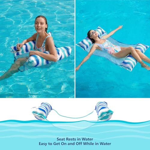 Image of Jasonwell Inflatable Pool Hammock Float - Water Hammock Pool Floaties Multi-Purpose (Saddle Lounge Chair Drifter) 4 in 1 Lake Beach Floating Loungers Swimming Pool Floats Toys for Adults (Blue)